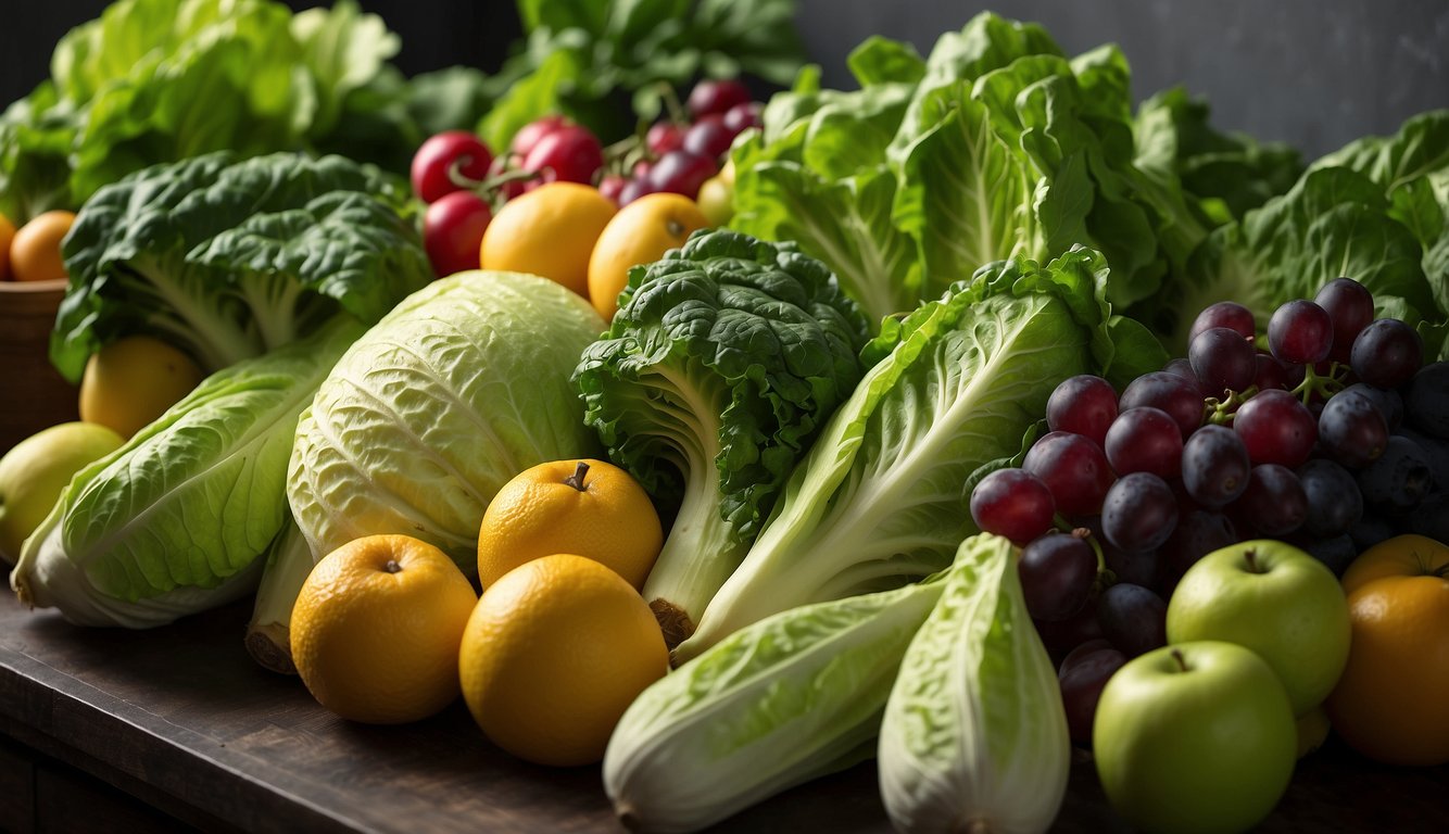 A Vibrant Bunch Of Romaine Lettuce Surrounded By Seven Different Types Of Fruits And Vegetables Ready To Be Regrown