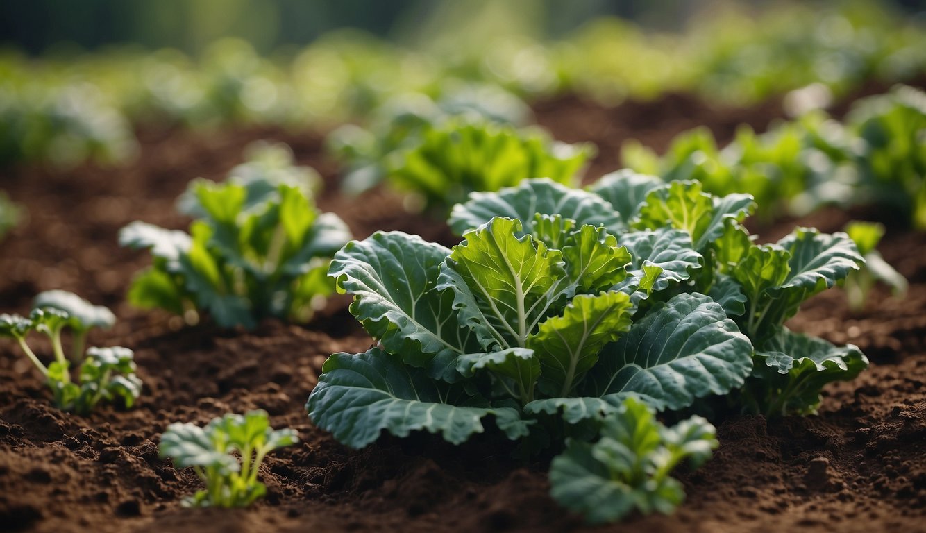 Lush Green Kale Plants Thriving In Rich Clay Soil, Surrounded By Other Vibrant Vegetables